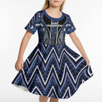 Aotearoa Tuwharetoa Kid Short Sleeve Dress Maori Tribal Navy Paua Shell Pattern