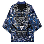 Aotearoa Tuwharetoa Kimono Maori Tribal Navy Paua Shell Pattern