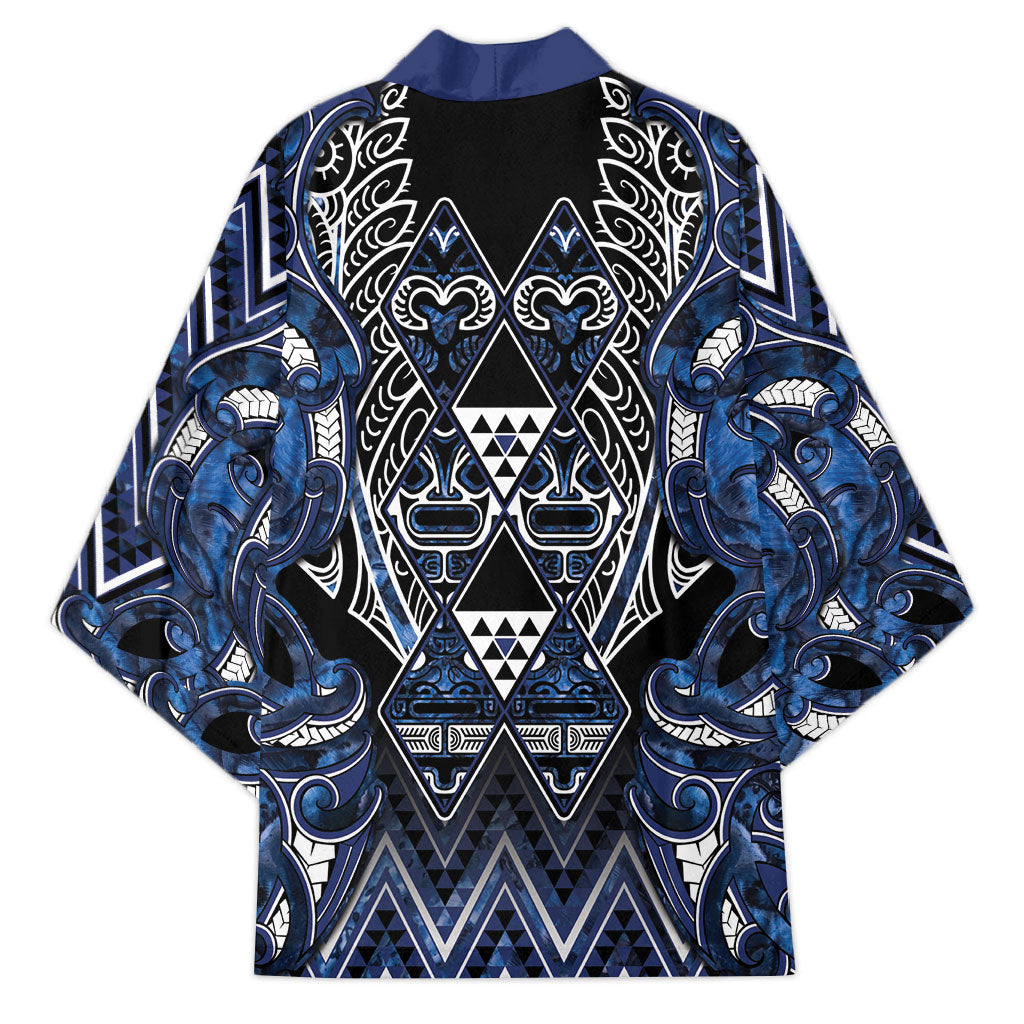 Aotearoa Tuwharetoa Kimono Maori Tribal Navy Paua Shell Pattern