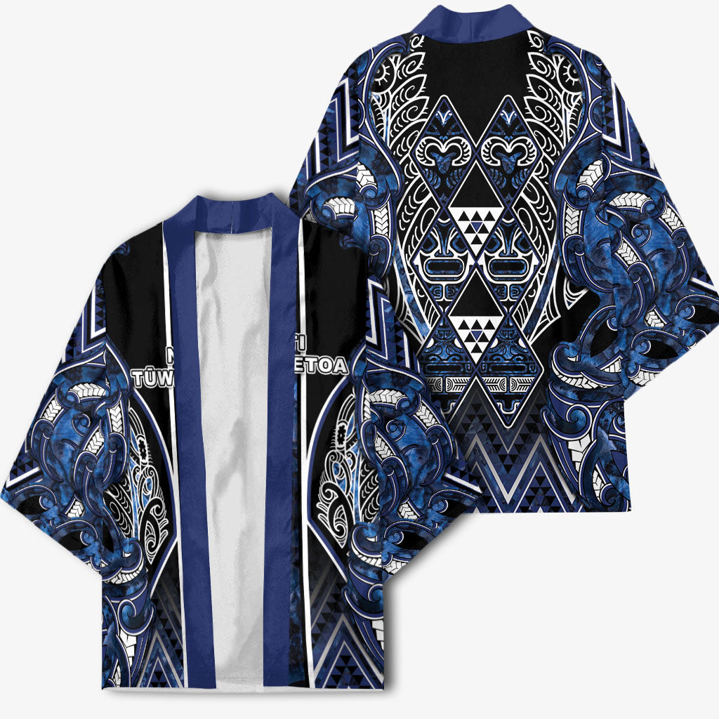 Aotearoa Tuwharetoa Kimono Maori Tribal Navy Paua Shell Pattern