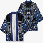 Aotearoa Tuwharetoa Kimono Maori Tribal Navy Paua Shell Pattern