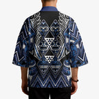 Aotearoa Tuwharetoa Kimono Maori Tribal Navy Paua Shell Pattern