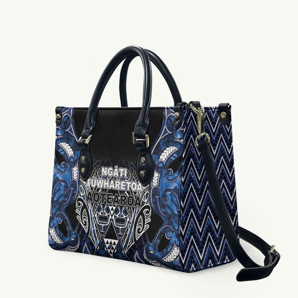 Aotearoa Tuwharetoa Leather Bag Maori Tribal Navy Paua Shell Pattern