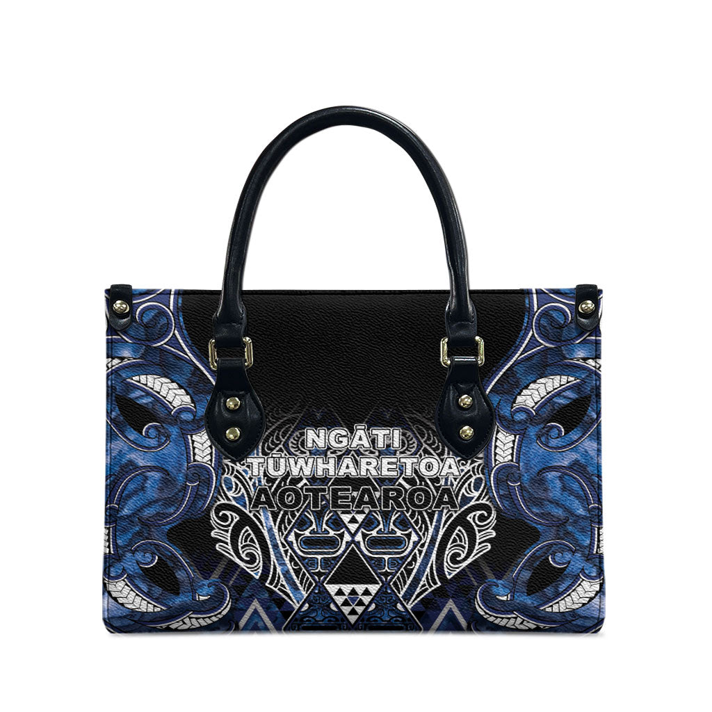 Aotearoa Tuwharetoa Leather Bag Maori Tribal Navy Paua Shell Pattern