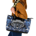 Aotearoa Tuwharetoa Leather Tote Bag Maori Tribal Navy Paua Shell Pattern