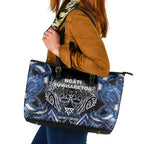 Aotearoa Tuwharetoa Leather Tote Bag Maori Tribal Navy Paua Shell Pattern