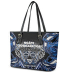 Aotearoa Tuwharetoa Leather Tote Bag Maori Tribal Navy Paua Shell Pattern