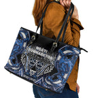 Aotearoa Tuwharetoa Leather Tote Bag Maori Tribal Navy Paua Shell Pattern