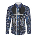 Aotearoa Tuwharetoa Long Sleeve Button Shirt Maori Tribal Navy Paua Shell Pattern