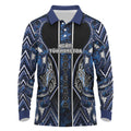 Aotearoa Tuwharetoa Long Sleeve Polo Shirt Maori Tribal Navy Paua Shell Pattern