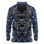 Aotearoa Tuwharetoa Long Sleeve Polo Shirt Maori Tribal Navy Paua Shell Pattern