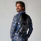 Aotearoa Tuwharetoa Long Sleeve Polo Shirt Maori Tribal Navy Paua Shell Pattern