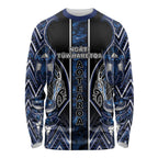Aotearoa Tuwharetoa Long Sleeve Shirt Maori Tribal Navy Paua Shell Pattern