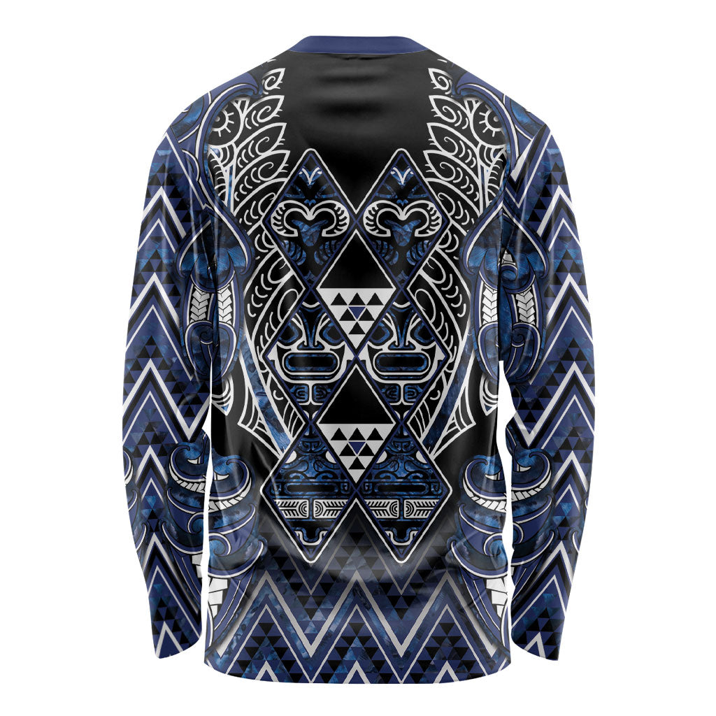 Aotearoa Tuwharetoa Long Sleeve Shirt Maori Tribal Navy Paua Shell Pattern