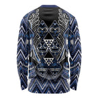 Aotearoa Tuwharetoa Long Sleeve Shirt Maori Tribal Navy Paua Shell Pattern