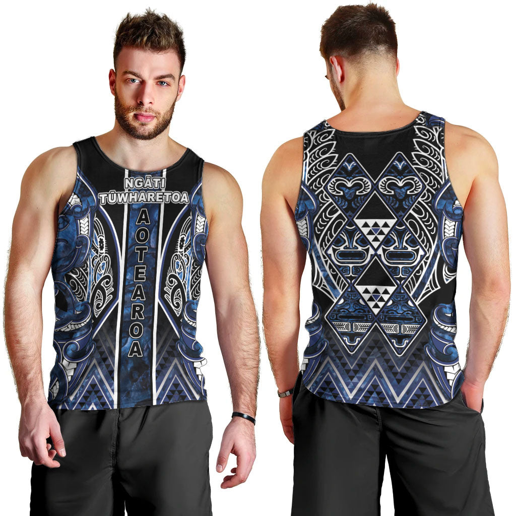 Aotearoa Tuwharetoa Men Tank Top Maori Tribal Navy Paua Shell Pattern