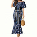 Aotearoa Tuwharetoa Mermaid Dress Maori Tribal Navy Paua Shell Pattern