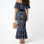 Aotearoa Tuwharetoa Mermaid Dress Maori Tribal Navy Paua Shell Pattern