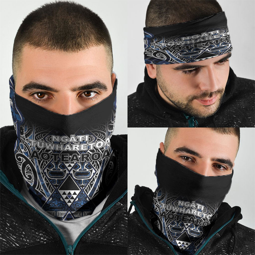 Aotearoa Tuwharetoa Neck Gaiter Maori Tribal Navy Paua Shell Pattern