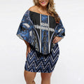 Aotearoa Tuwharetoa Off Shoulder Short Dress Maori Tribal Navy Paua Shell Pattern