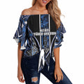 Aotearoa Tuwharetoa Off Shoulder Wrap Waist Top Maori Tribal Navy Paua Shell Pattern