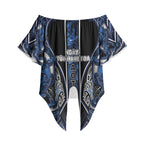 Aotearoa Tuwharetoa Off Shoulder Wrap Waist Top Maori Tribal Navy Paua Shell Pattern
