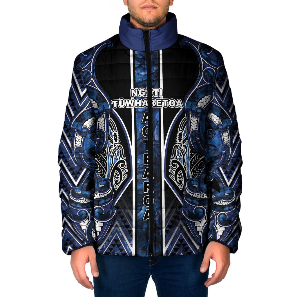 Aotearoa Tuwharetoa Padded Jacket Maori Tribal Navy Paua Shell Pattern