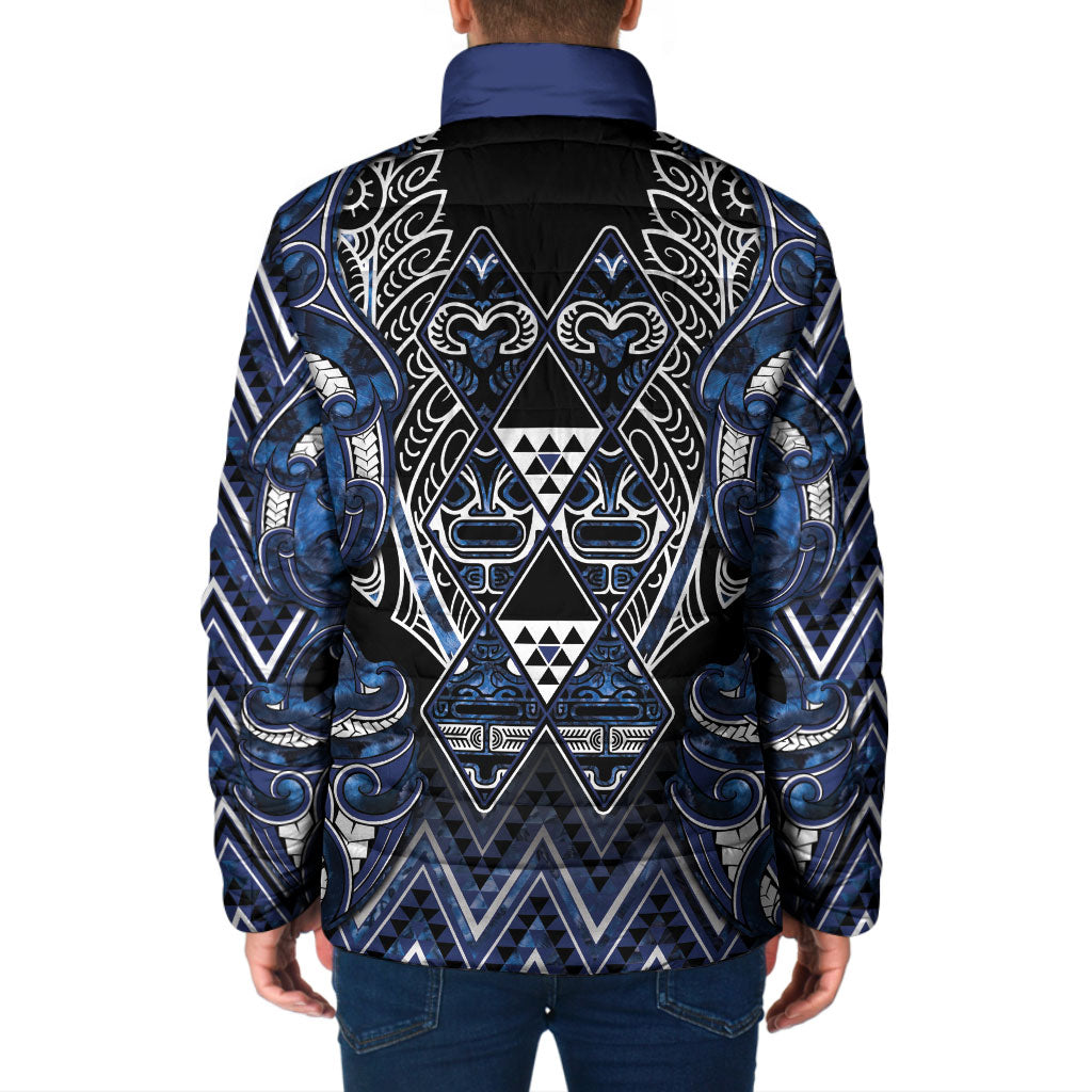 Aotearoa Tuwharetoa Padded Jacket Maori Tribal Navy Paua Shell Pattern