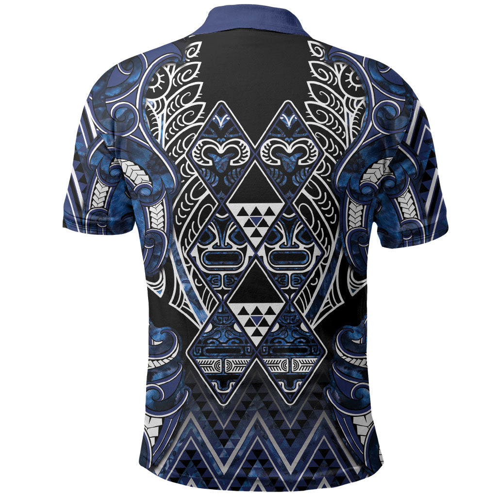 Aotearoa Tuwharetoa Polo Shirt Maori Tribal Navy Paua Shell Pattern