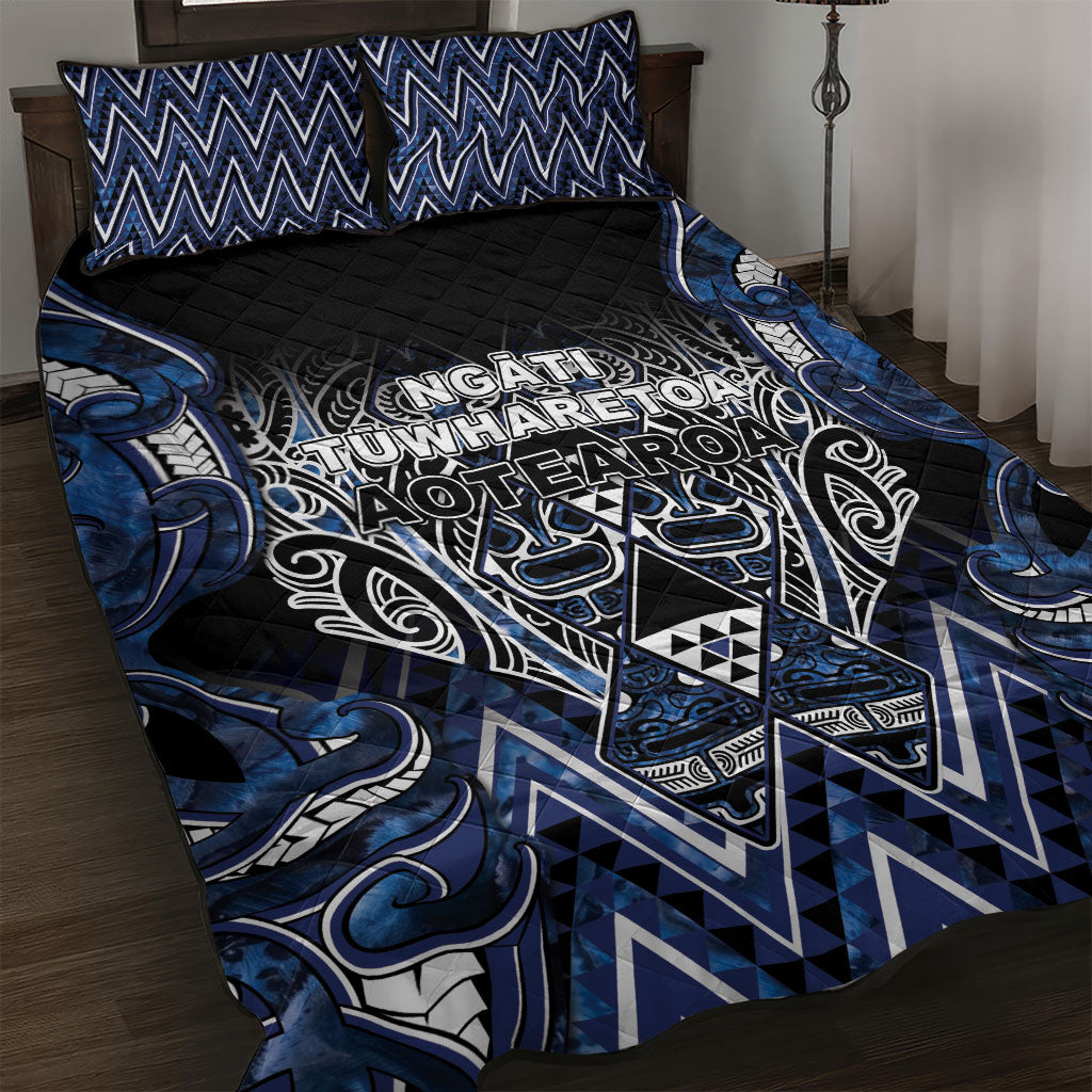 Aotearoa Tuwharetoa Quilt Bed Set Maori Tribal Navy Paua Shell Pattern