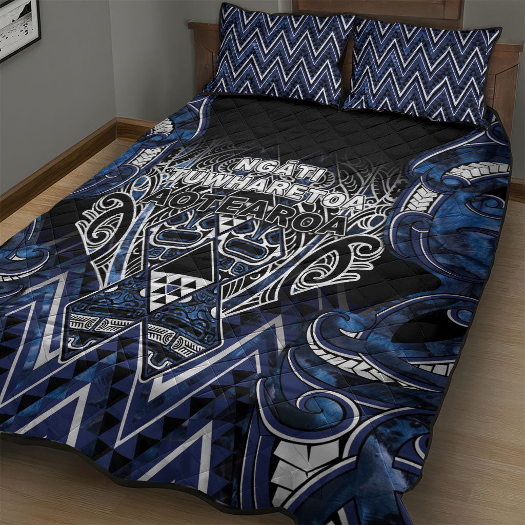 Aotearoa Tuwharetoa Quilt Bed Set Maori Tribal Navy Paua Shell Pattern