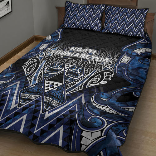 Aotearoa Tuwharetoa Quilt Bed Set Maori Tribal Navy Paua Shell Pattern