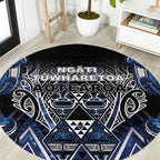 Aotearoa Tuwharetoa Round Carpet Maori Tribal Navy Paua Shell Pattern
