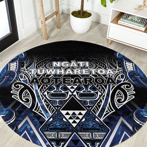 Aotearoa Tuwharetoa Round Carpet Maori Tribal Navy Paua Shell Pattern