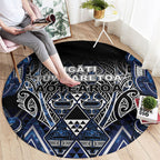 Aotearoa Tuwharetoa Round Carpet Maori Tribal Navy Paua Shell Pattern