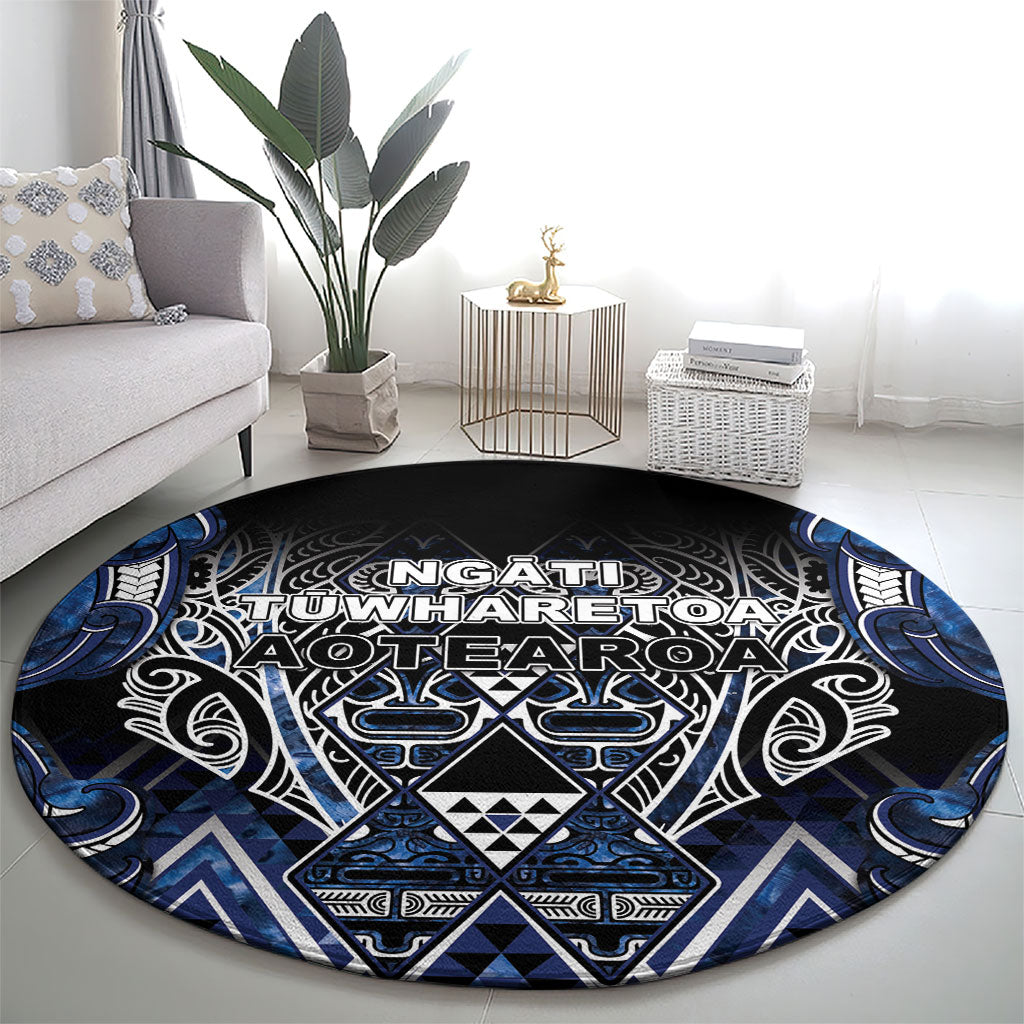 Aotearoa Tuwharetoa Round Carpet Maori Tribal Navy Paua Shell Pattern