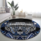 Aotearoa Tuwharetoa Round Carpet Maori Tribal Navy Paua Shell Pattern
