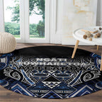 Aotearoa Tuwharetoa Round Carpet Maori Tribal Navy Paua Shell Pattern