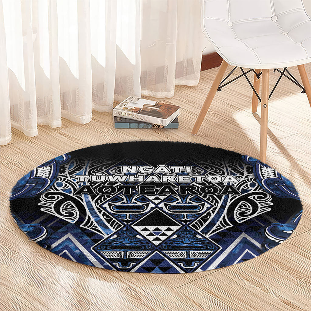 Aotearoa Tuwharetoa Round Carpet Maori Tribal Navy Paua Shell Pattern