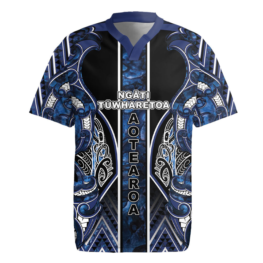Aotearoa Tuwharetoa Rugby Jersey Maori Tribal Navy Paua Shell Pattern