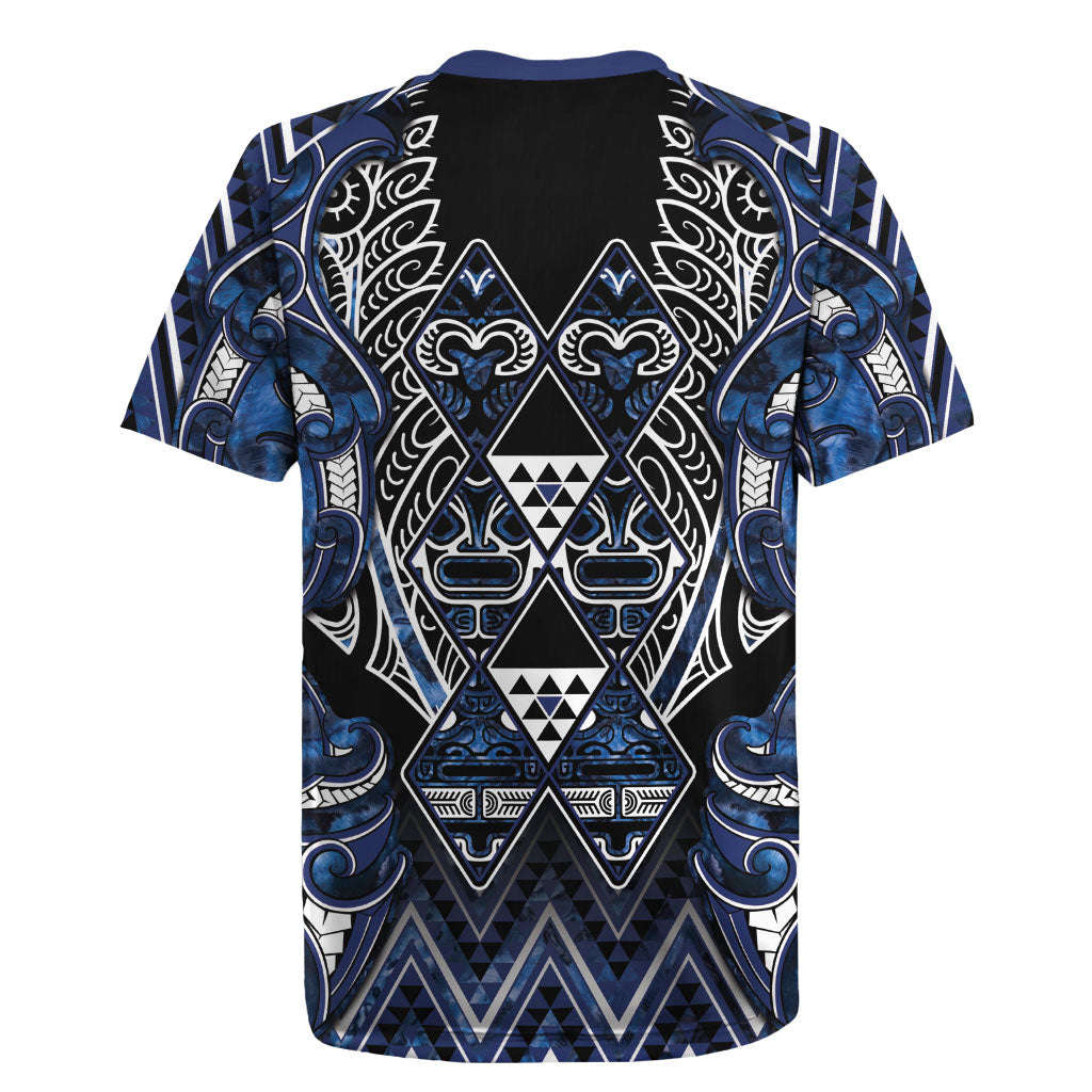 Aotearoa Tuwharetoa Rugby Jersey Maori Tribal Navy Paua Shell Pattern