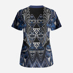 Aotearoa Tuwharetoa Scrub Top Maori Tribal Navy Paua Shell Pattern