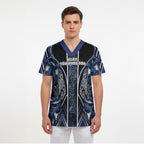 Aotearoa Tuwharetoa Scrub Top Maori Tribal Navy Paua Shell Pattern