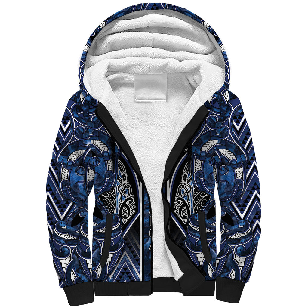 Aotearoa Tuwharetoa Sherpa Hoodie Maori Tribal Navy Paua Shell Pattern