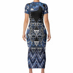 Aotearoa Tuwharetoa Short Sleeve Bodycon Dress Maori Tribal Navy Paua Shell Pattern