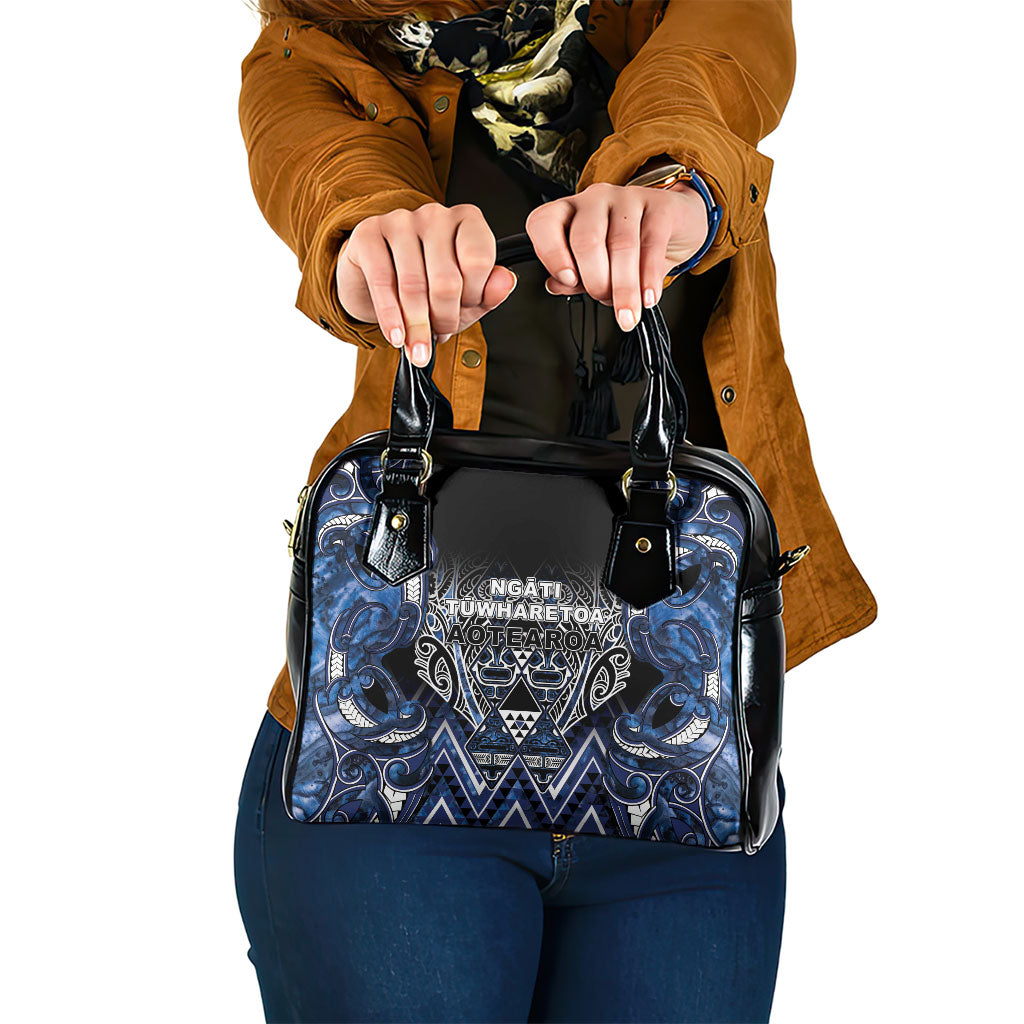 Aotearoa Tuwharetoa Shoulder Handbag Maori Tribal Navy Paua Shell Pattern