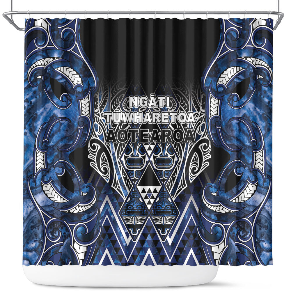 Aotearoa Tuwharetoa Shower Curtain Maori Tribal Navy Paua Shell Pattern