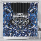 Aotearoa Tuwharetoa Shower Curtain Maori Tribal Navy Paua Shell Pattern