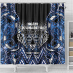 Aotearoa Tuwharetoa Shower Curtain Maori Tribal Navy Paua Shell Pattern