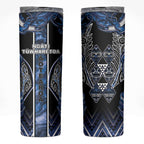 Aotearoa Tuwharetoa Skinny Tumbler Maori Tribal Navy Paua Shell Pattern